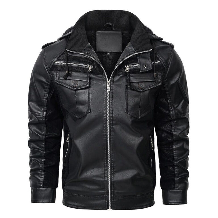 Hooded Leather Jacket - Men